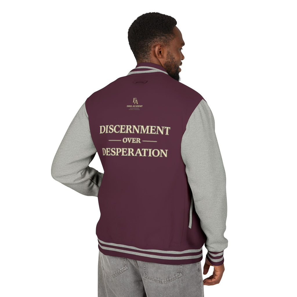 Discernment Over Desperation – Unisex Heavyweight Letterman Jacket | EKMA Academy Kingdom Streetwear