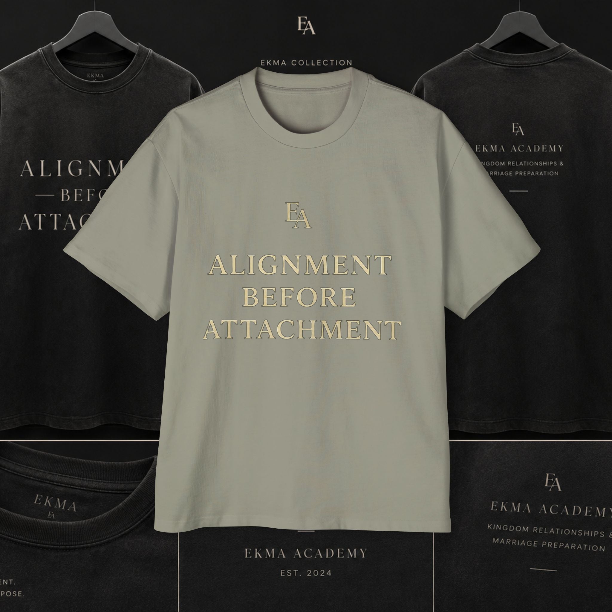 ALIGNMENT BEFORE ATTACHMENT Premium Heavy Oversized Christian Tee | EKMA Academy Kingdom Streetwear