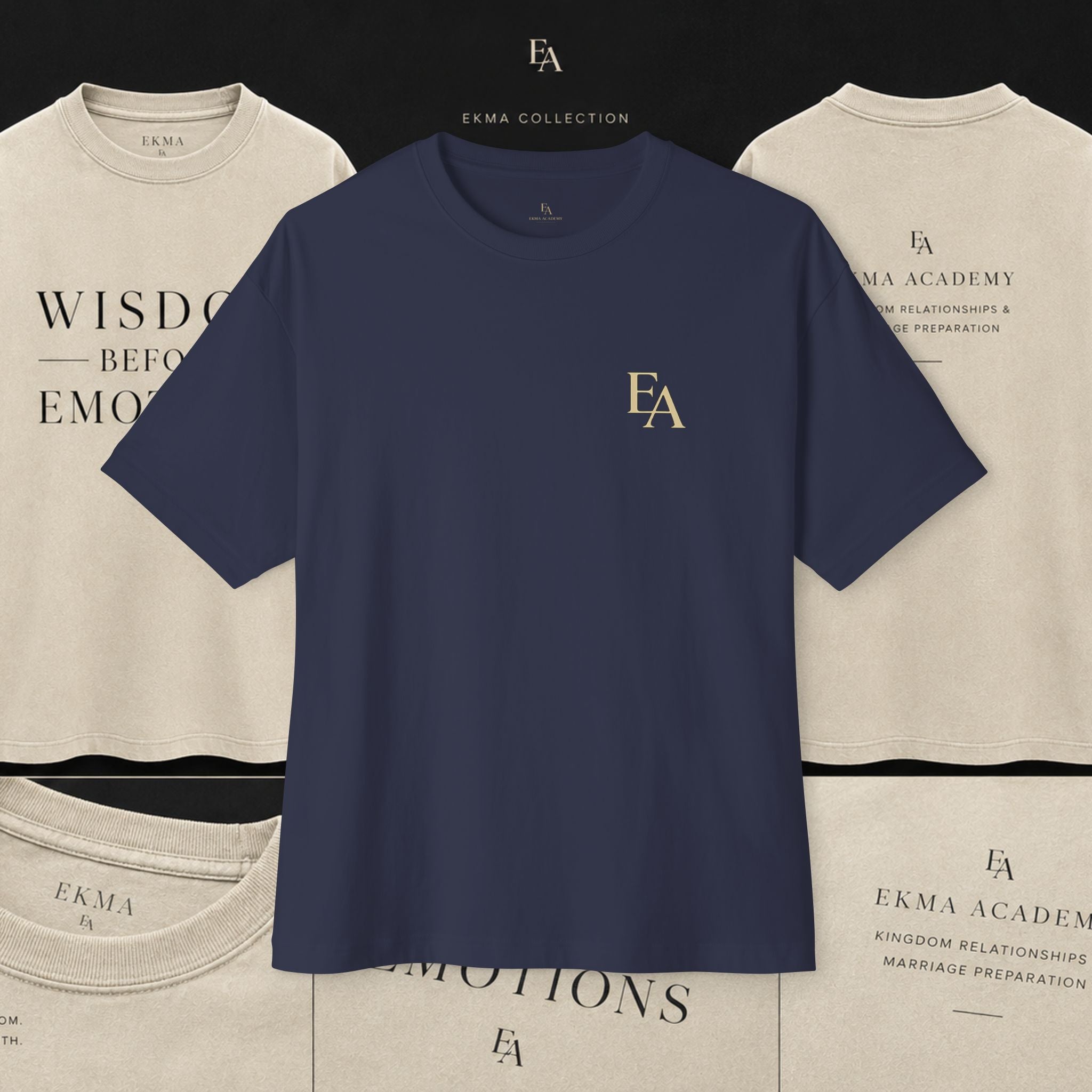 WISDOM BEFORE EMOTIONS - Unisex Premium Heavy Oversized Christian Tee with letters at the back| EKMA Academy Kingdom Streetwear