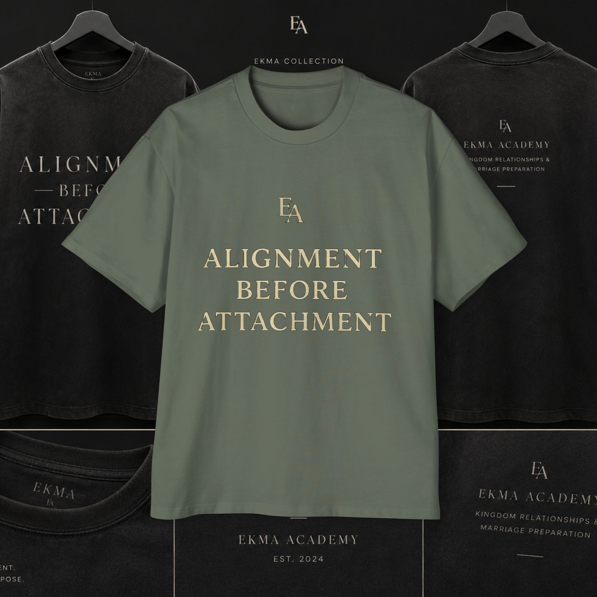 ALIGNMENT BEFORE ATTACHMENT Premium Heavy Oversized Christian Tee | EKMA Academy Kingdom Streetwear