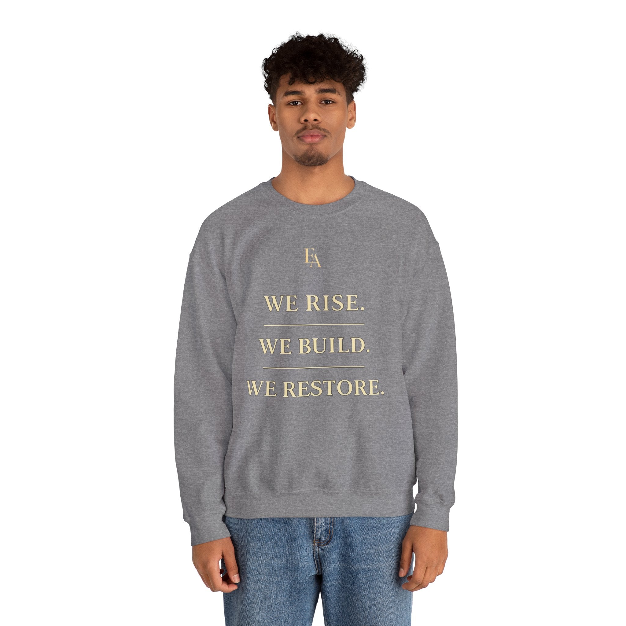 WE RISE. WE BUILD. WE RESTORE. – Premium Oversized Christian Crewneck | EKMA Collection