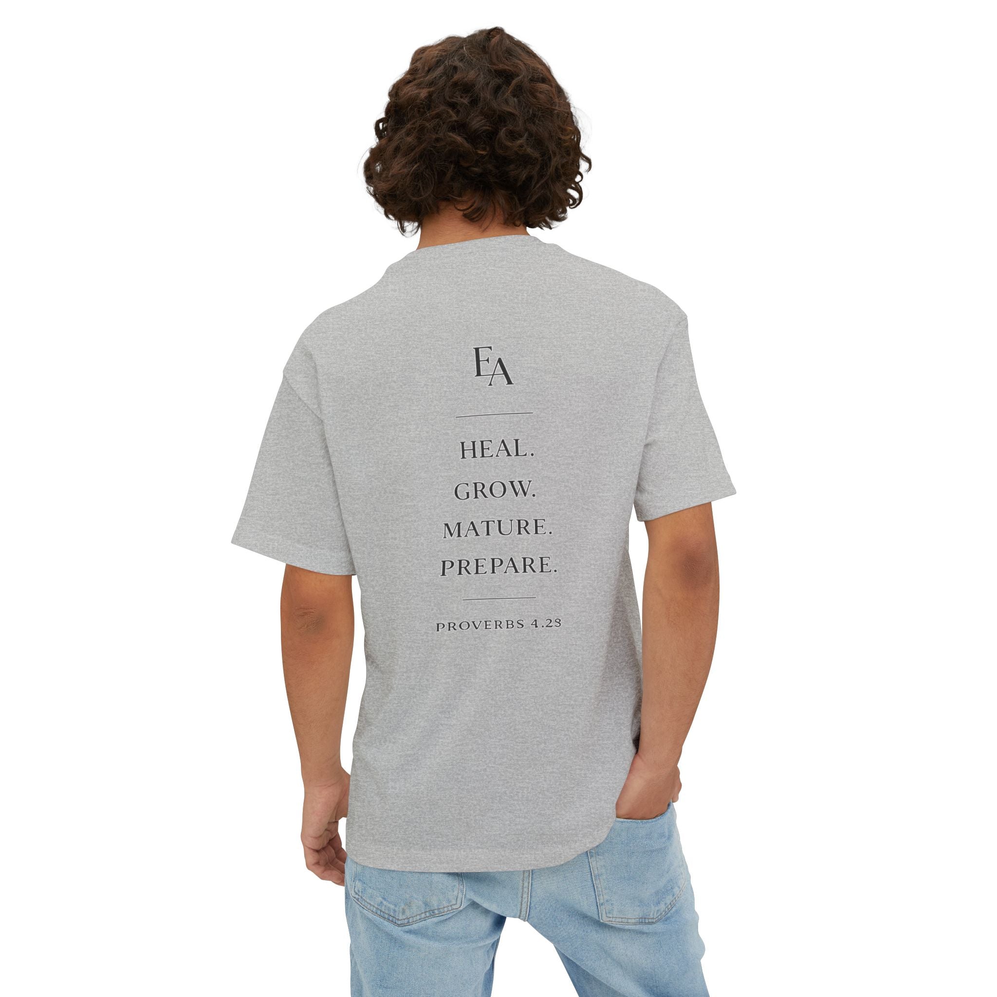 WISDOM BEFORE EMOTIONS - Black letters Unisex Premium Heavy Oversized Christian Tee | EKMA Academy Kingdom Streetwear
